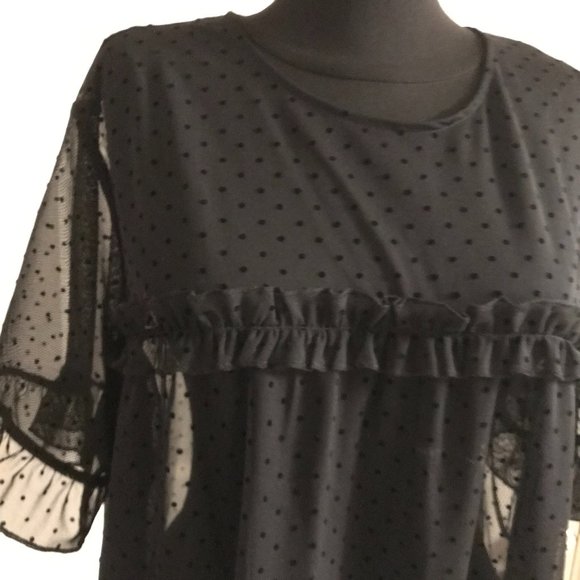 Divided Sheer Black Swiss Dot Dress or Nighty XL - Picture 2 of 7